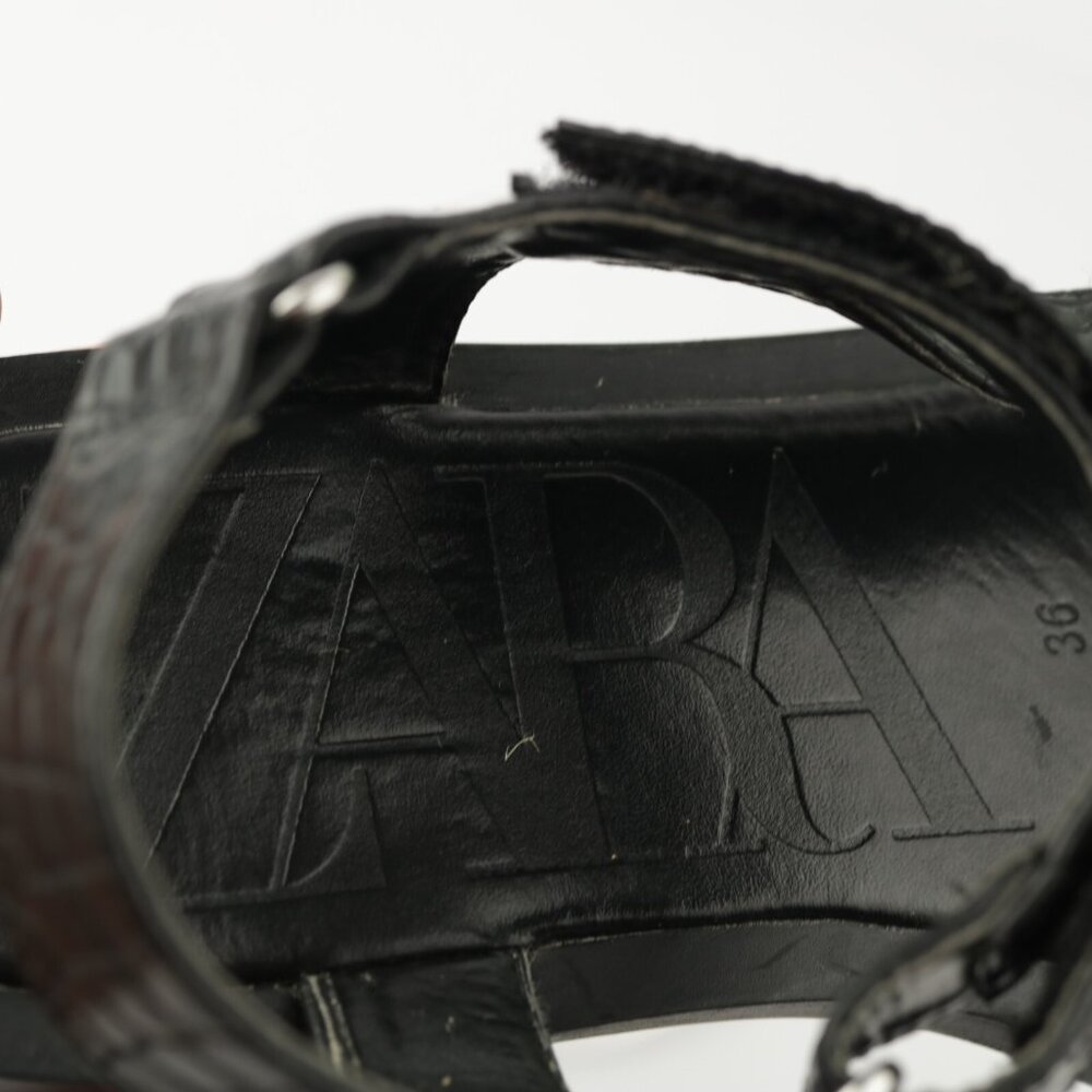 Zara Womens Sandal Size 36 6 Black Croc Strappy Flat Casual Sporty Shoe Vegan - Picture 11 of 11